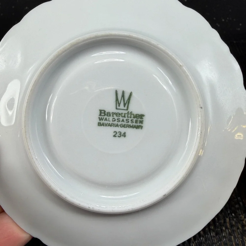 Bareuther Waldsassen Bavaria Gold Courting Couple Demitasse Cup Saucer Set VTG